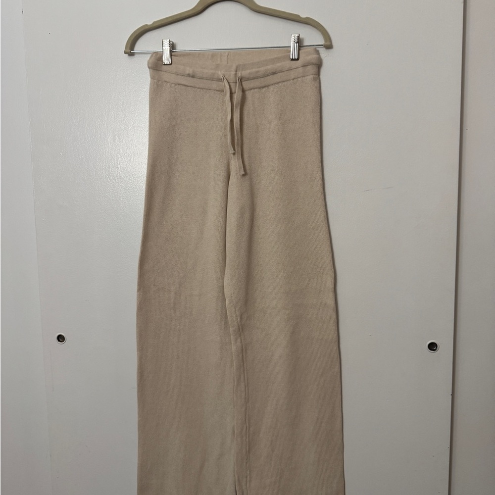 Organic Basics Knit Wide-Leg Pants in Beige